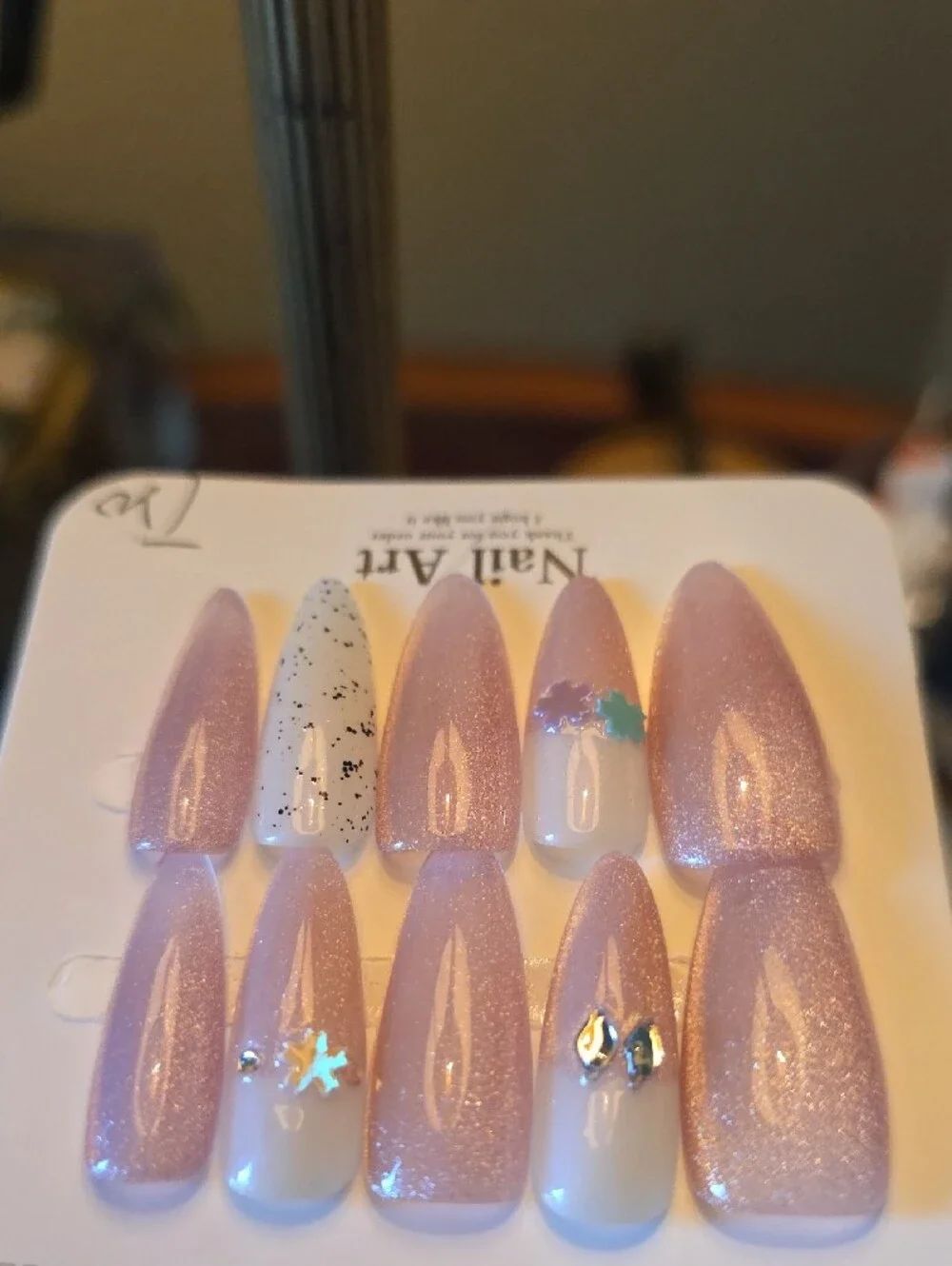 Elegant Pink Sparkle Press-On Nail Set with White Accent Size Large